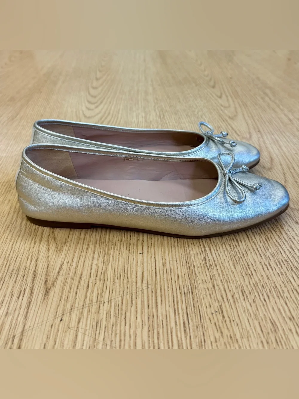Cole Haan Yara Metallic Gold Soft Leather Ballet Flats Bow Trim 8 Fall Coquette